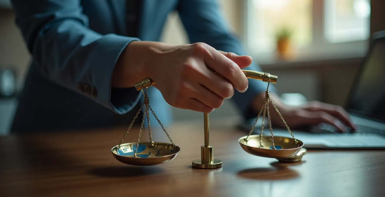 Main tenant une balance représentant les différents niveaux d'obligations